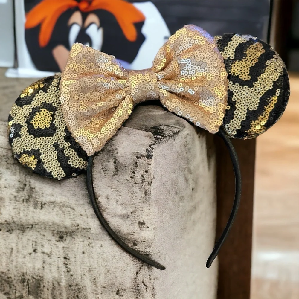 Chic Animal Print Mouse Ears with Sequins & Bow - NEW!